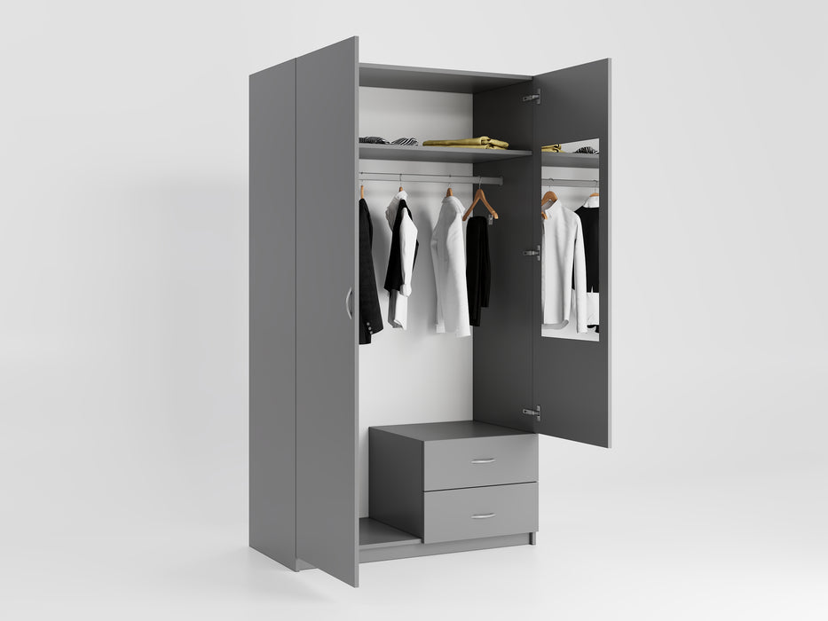 Enzo 2-Door Armoire | Mirror Inside | 36" W | 2 Drawers| Multiple Colors