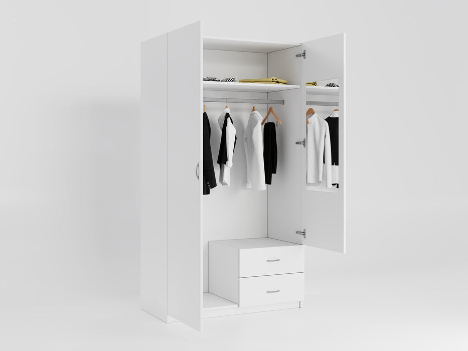 Enzo 2-Door Armoire | Mirror Inside | 36" W | 2 Drawers| Multiple Colors