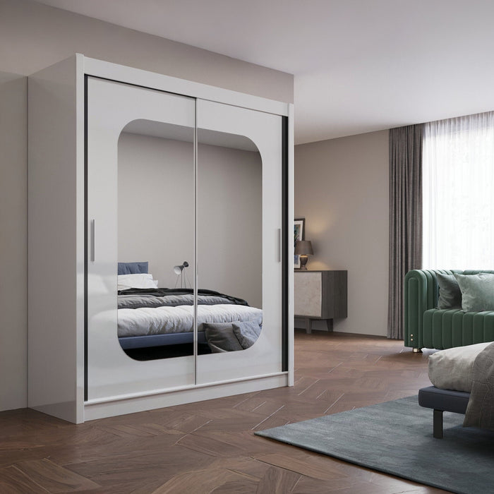 Marika: Sliding Door Mirrored Wardrobe in Black, Wenge, or White Colors