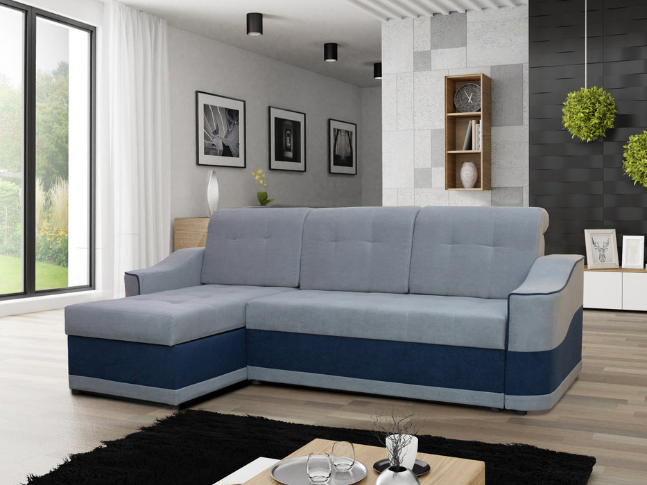 Nemo Universal Sectional Sofa with Hidden Storage and Convertible Sleeper; Brown, Gray, Blue