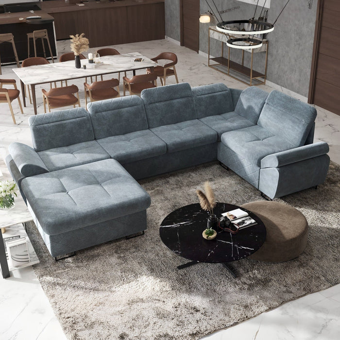 "Selly" | 136" Wide | Corner Sectional Sofa | Adjustable Backrest, Sofa Bed | Storage