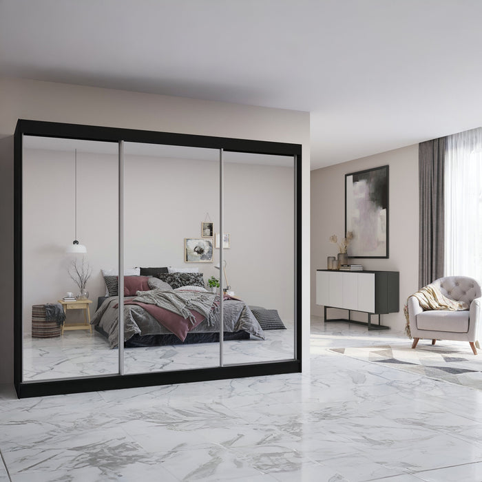 Chico Sliding Door Mirrored Wardrobe in Gray, Black, Wenge, White Colors