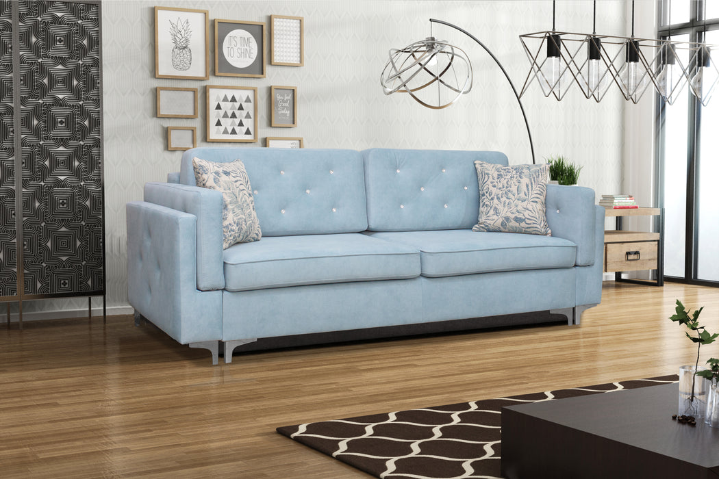 Mohito | Mid-Century Sleeper Sofa | 91" Wide | Blue | Storage