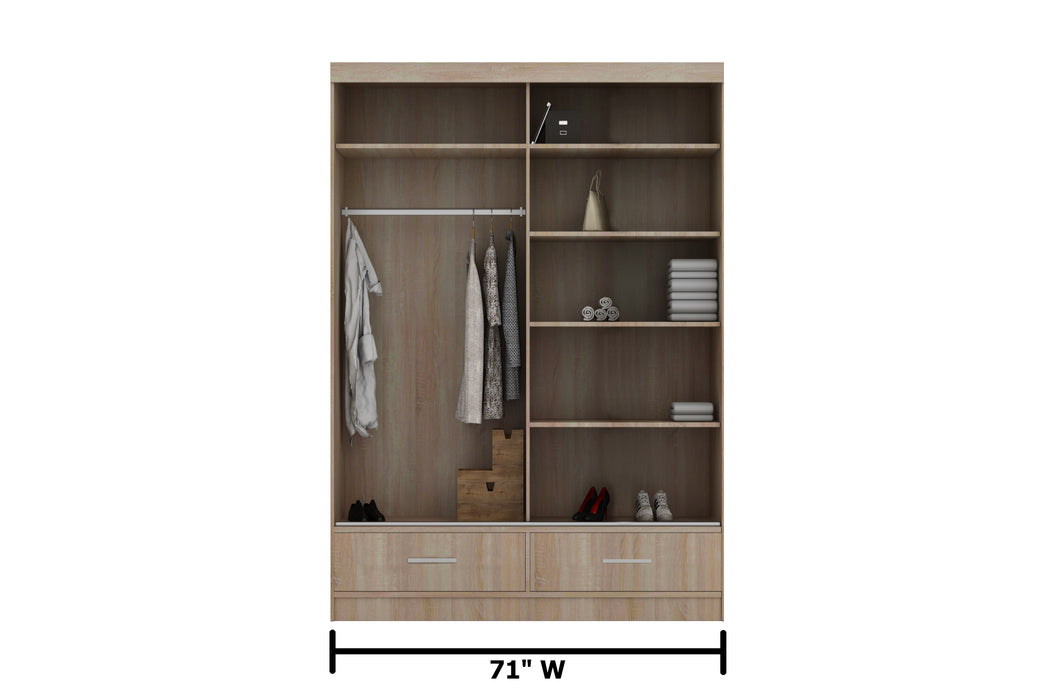 Sylvia Sliding Door Wardrobe with 2 Drawers and LED Light