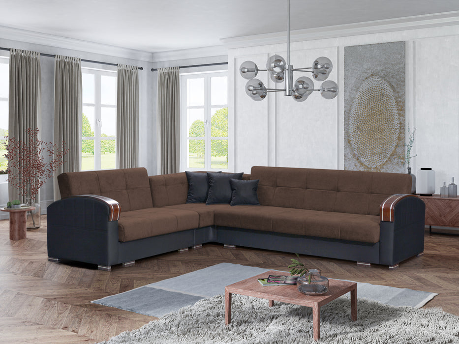 Samantha Corner Sectional Click-Clack Sofa Bed with 2 Storages