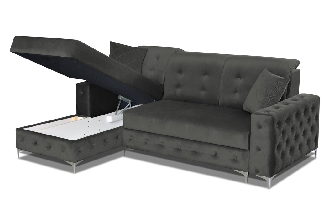 Verso Mini  Tufted L-Shape Sectional Sofa with Storage and Style in Blue or Gray