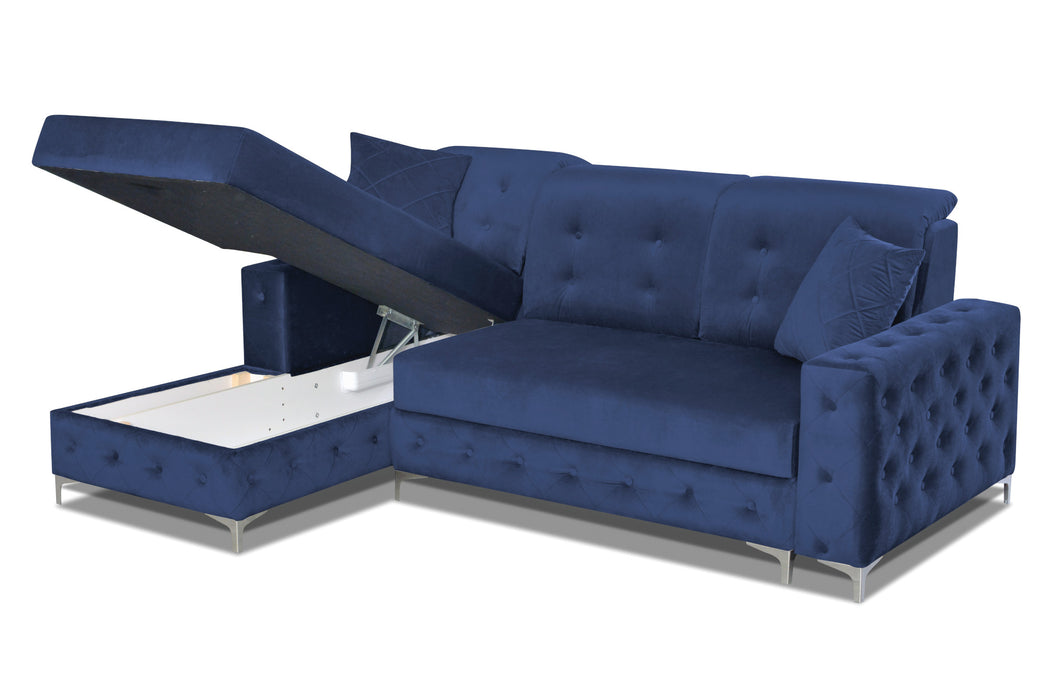 Verso 93" Tufted L-Shape Sectional Sofa with Storage and Style in Blue or Gray