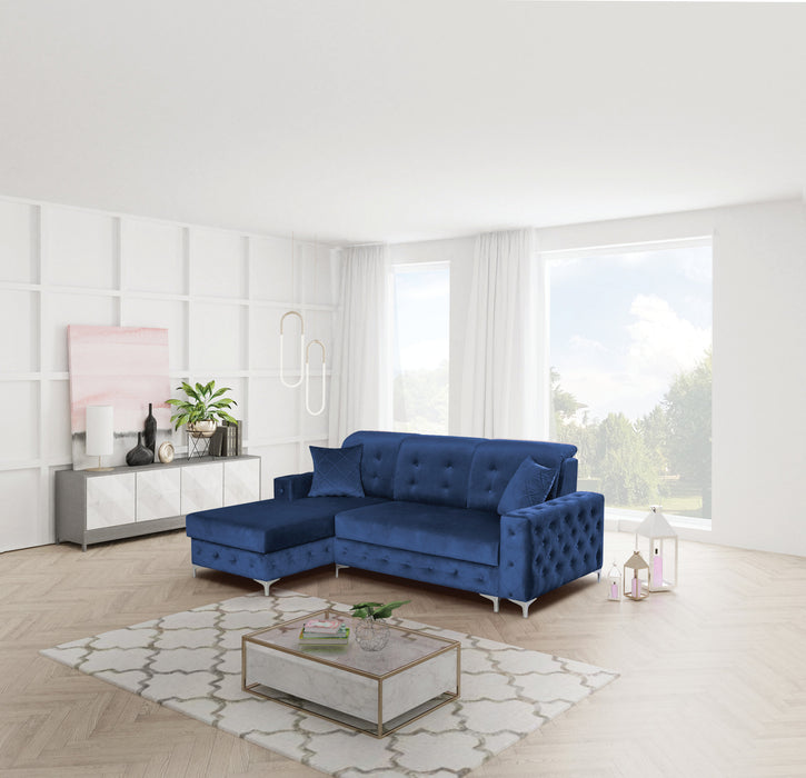 Verso 93" Tufted L-Shape Sectional Sofa with Storage and Style in Blue or Gray