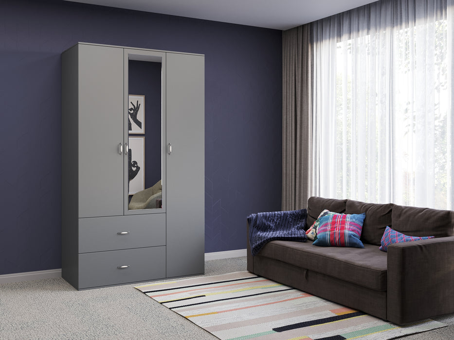 Orlando 3-Door, 2,3 or 4 Drawer Wardrobe with Mirror Armoire in Gray, Black, Wenge, White Colors